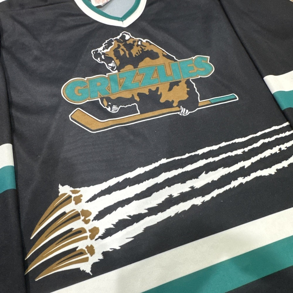 Vintage 1990s Denver Utah Grizzlies Bauer Black IHL Hockey Jersey Sz Adult L/XL - Picture 2 of 9